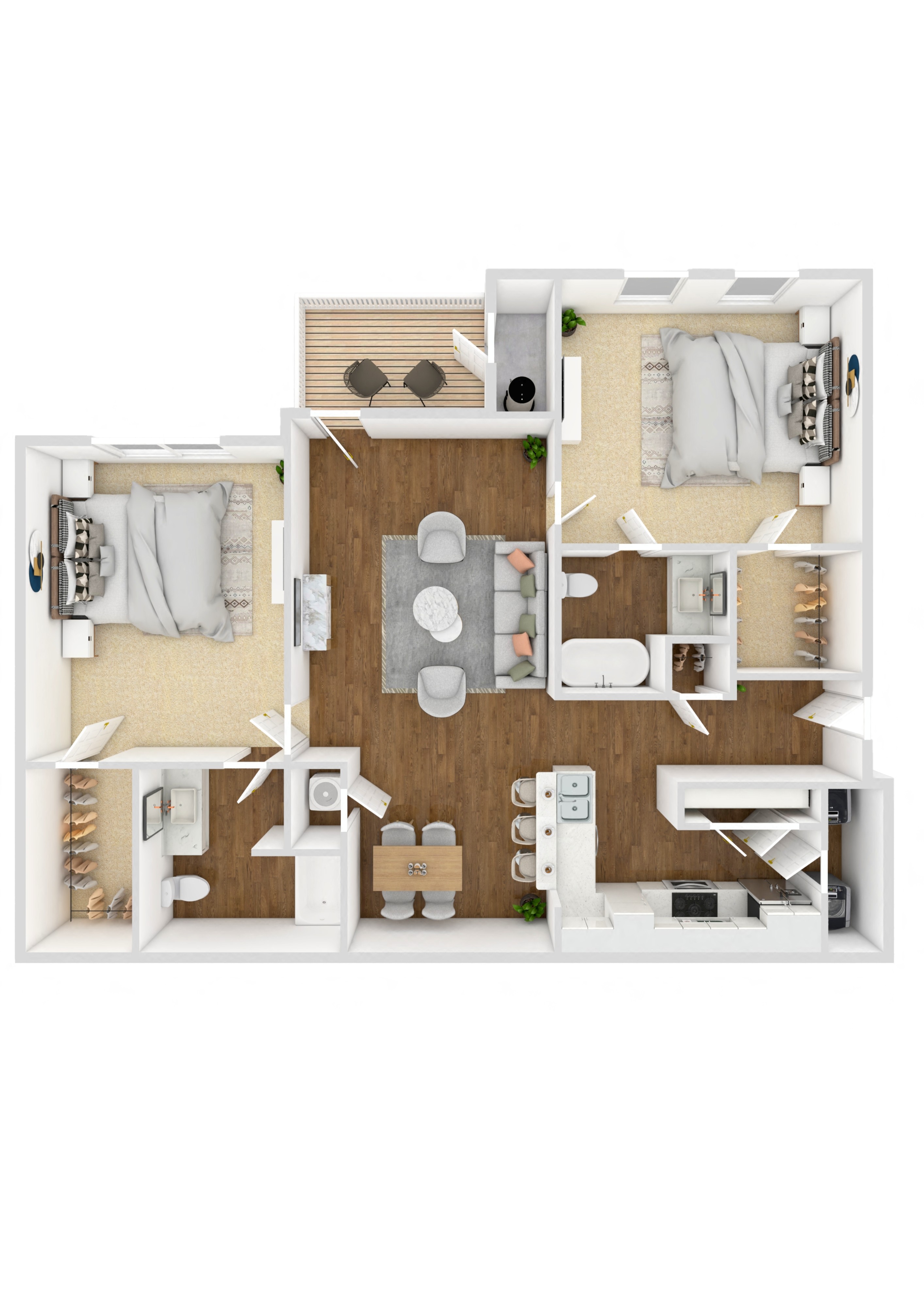 Floor plan for 2 beds, 2 baths, 1192 sqft